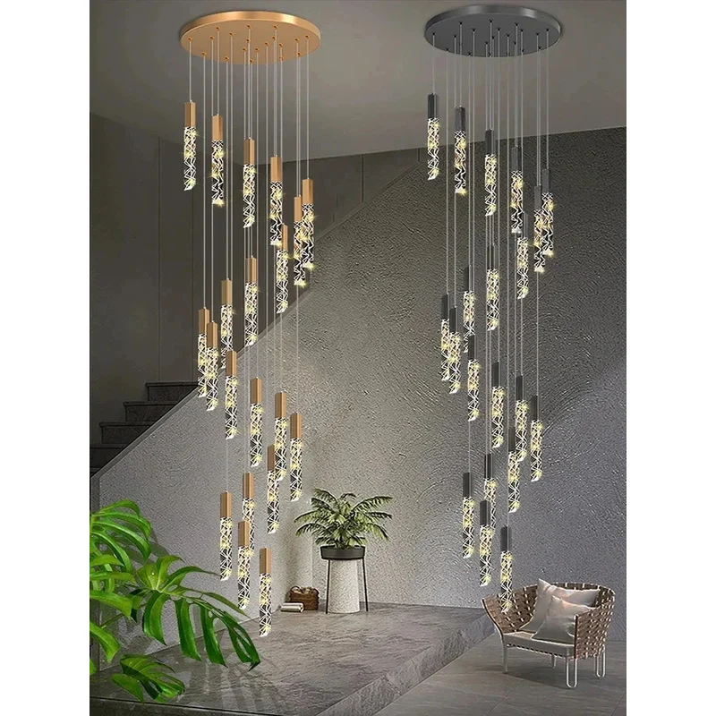 

New Staircase Chandelier LED Modern Duplex Loft Spiral Long Chandelier Creative Villa Living Room Bedroom Hanging Crystal Light