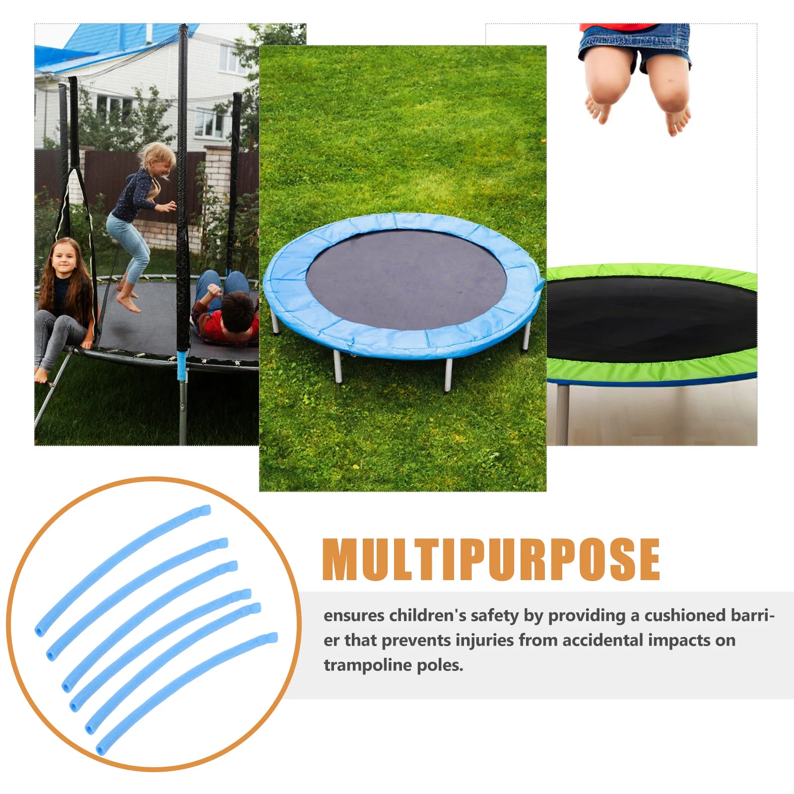 

6pcs 88Cm Trampoline Foam Pole Covers Safety Padding Replacement Sleeves Soft Insulation Guards Blue For Kids Jumping Mat