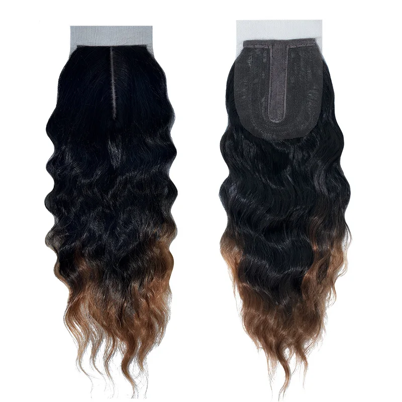 موجة الطبيعية الشعر الاصطناعية حزم 18 بوصة 5 أجزاء/وحدة أومبير شعر أشقر نسج مع إغلاق وصلات شعر اصطناعية للنساء