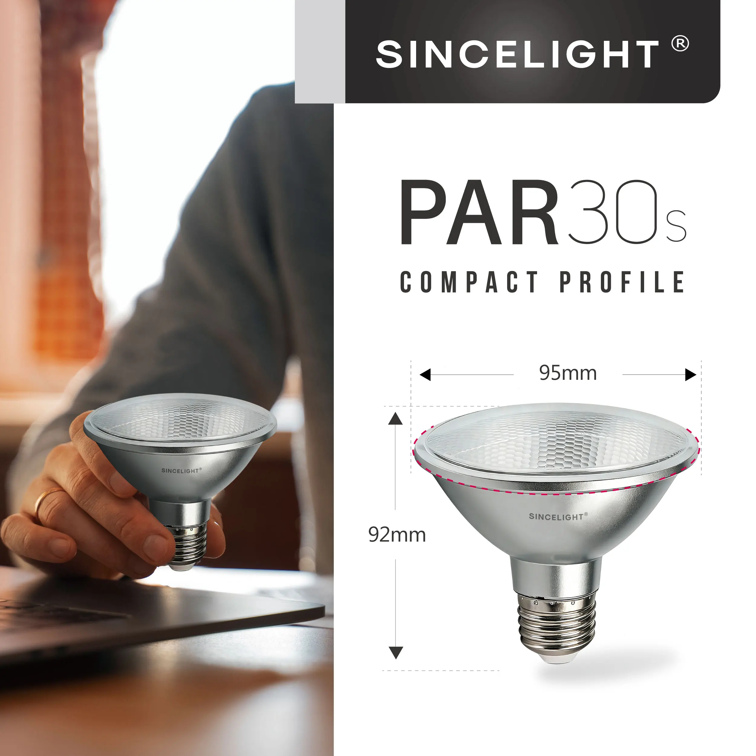 PAR30s LED Light Bulb with E27 Base, with 38° Optical Reflector, 10W, Rich Color RA≈90, 850 Lumens Equivalent to 85W Halogen