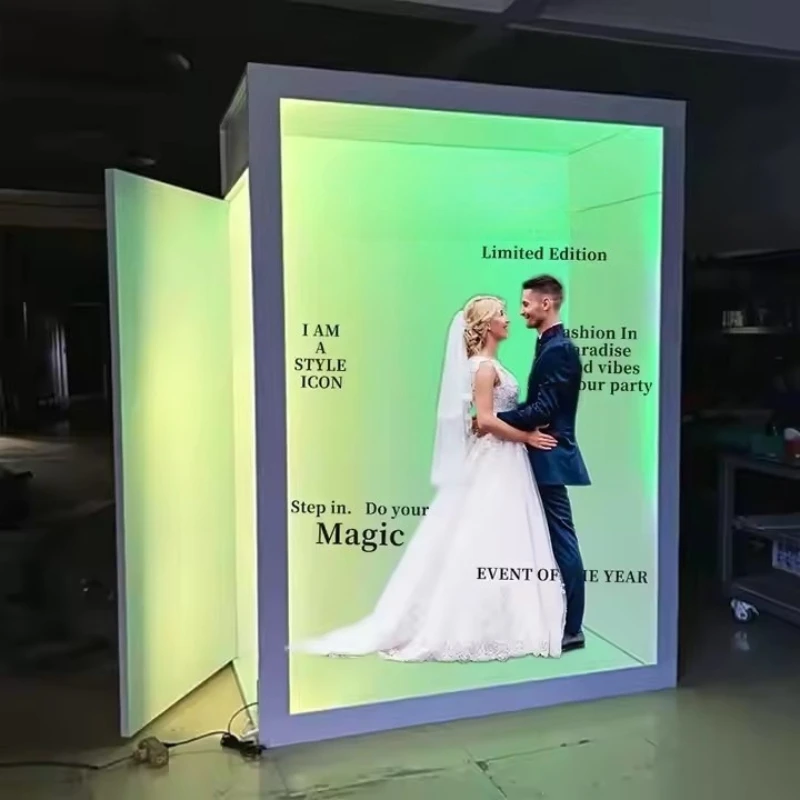Wedding event background decoration photo box magazine photo booth photography box with LED light strip door event photo booth