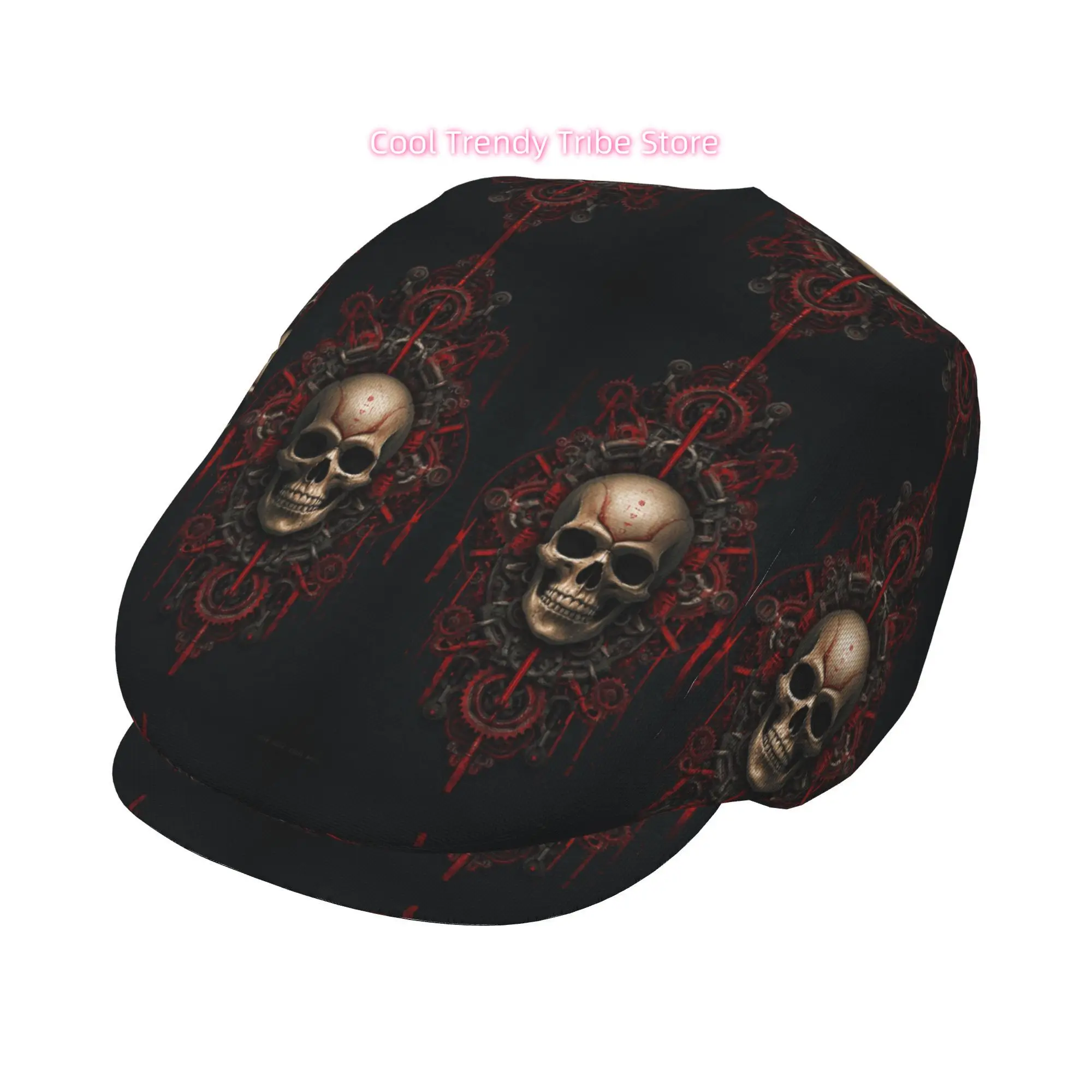 Steampunk Skull with Gears All-over Print Flat-top Hats for Men and Women, Newsboy Caps, Berets, Irish Hats, Driver Caps, Retro