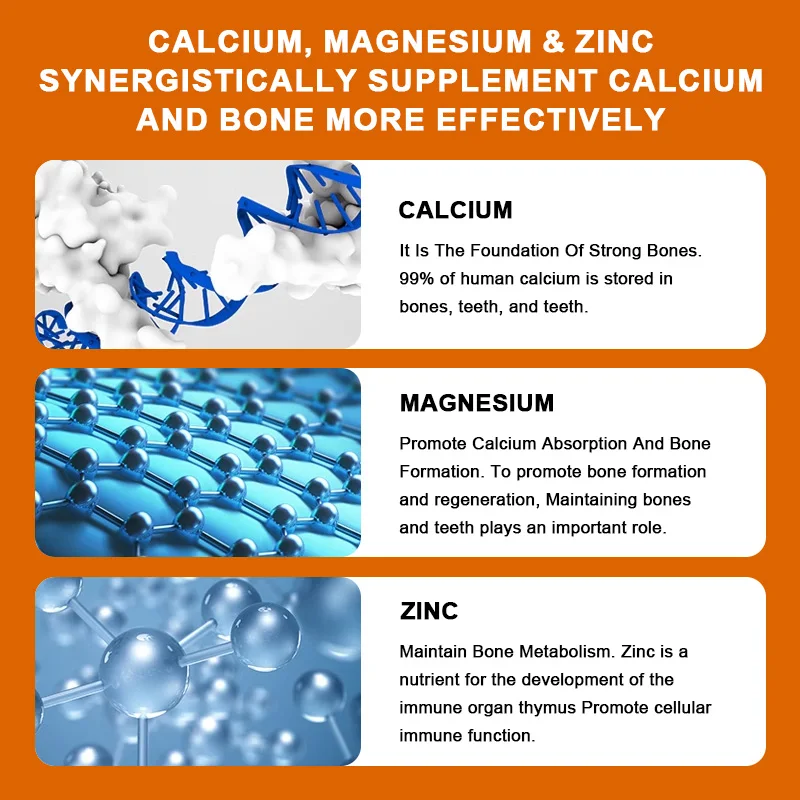 Calcium Magnesium Zinc Capsules Vitamin D3 for Strong Bones Teeth Heart Nerve Increase Immune System Function Supplement