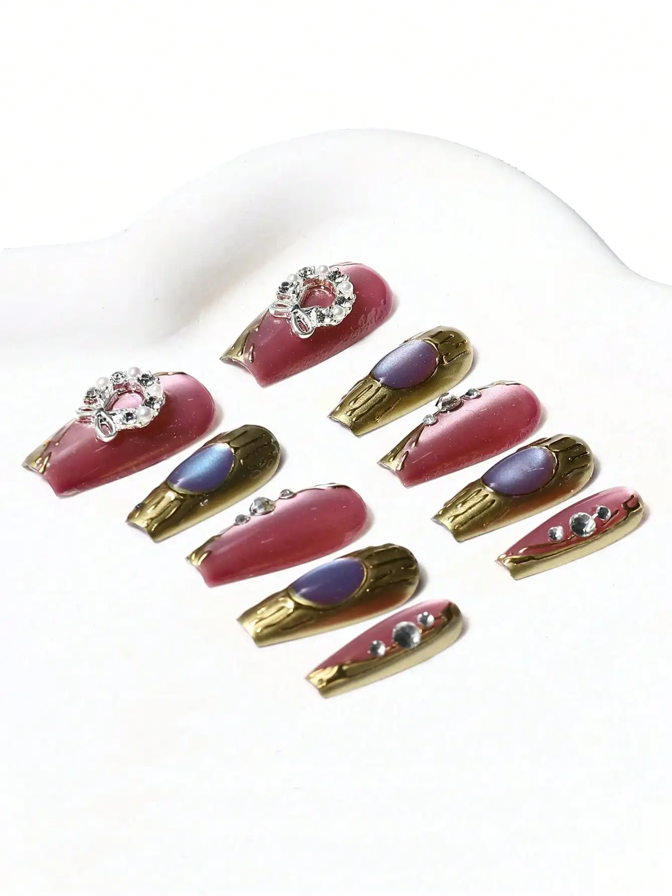 10 STKS Ballet Stijl Nep Nagels Set - Druk Op Nagels Boor Ontwerp 1 pc Nagelvijl & 1 Nagellijm Sticker Kit Nagels