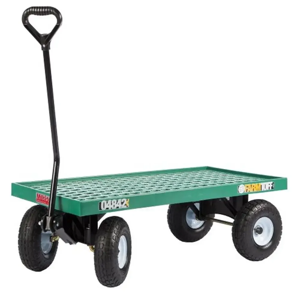 

Durable Plastic Mesh Deck Garden Wagon Cart Pneumatic Tires Outdoor Hauling 300lbs Capacity 40" x 20" Green Anti-Tip Design