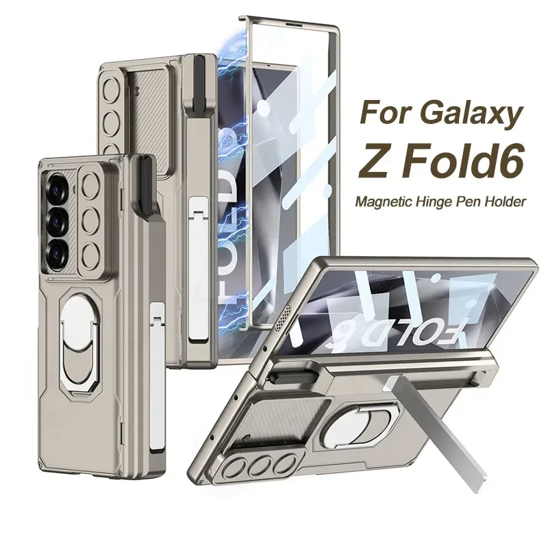 

Magnetic Hinge Slide Lens Case For Samsung Galaxy Z Fold 6 Outer Glass Protective Ring Holder Hard Cover For Galaxy Z Fold6 Case