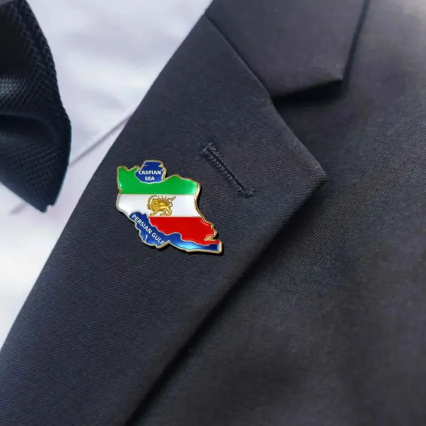 

Teamer Historical Iran Flag Lapel Pin Lion & Sun Flag Brooch for Collectors Persian Empire with Caspian Sea & Persian Gulf Map