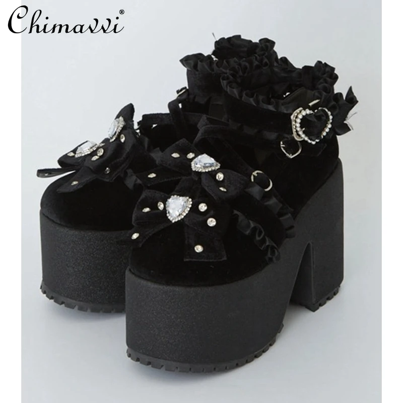 

Японские ретро непромокаемые женские туфли-лодочки на высоком толстом каблуке и платформе, осень 2023, новые женские туфли-лодочки Мэри Джейн в стиле Лолиты с милым бантом