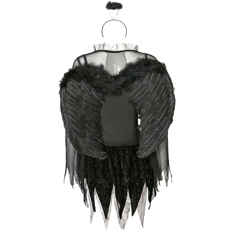 Carnevale Halloween Lady Fallen Angel Costume Dark Vampire Feather Wings Roleplay Cosplay Fancy Party Dress