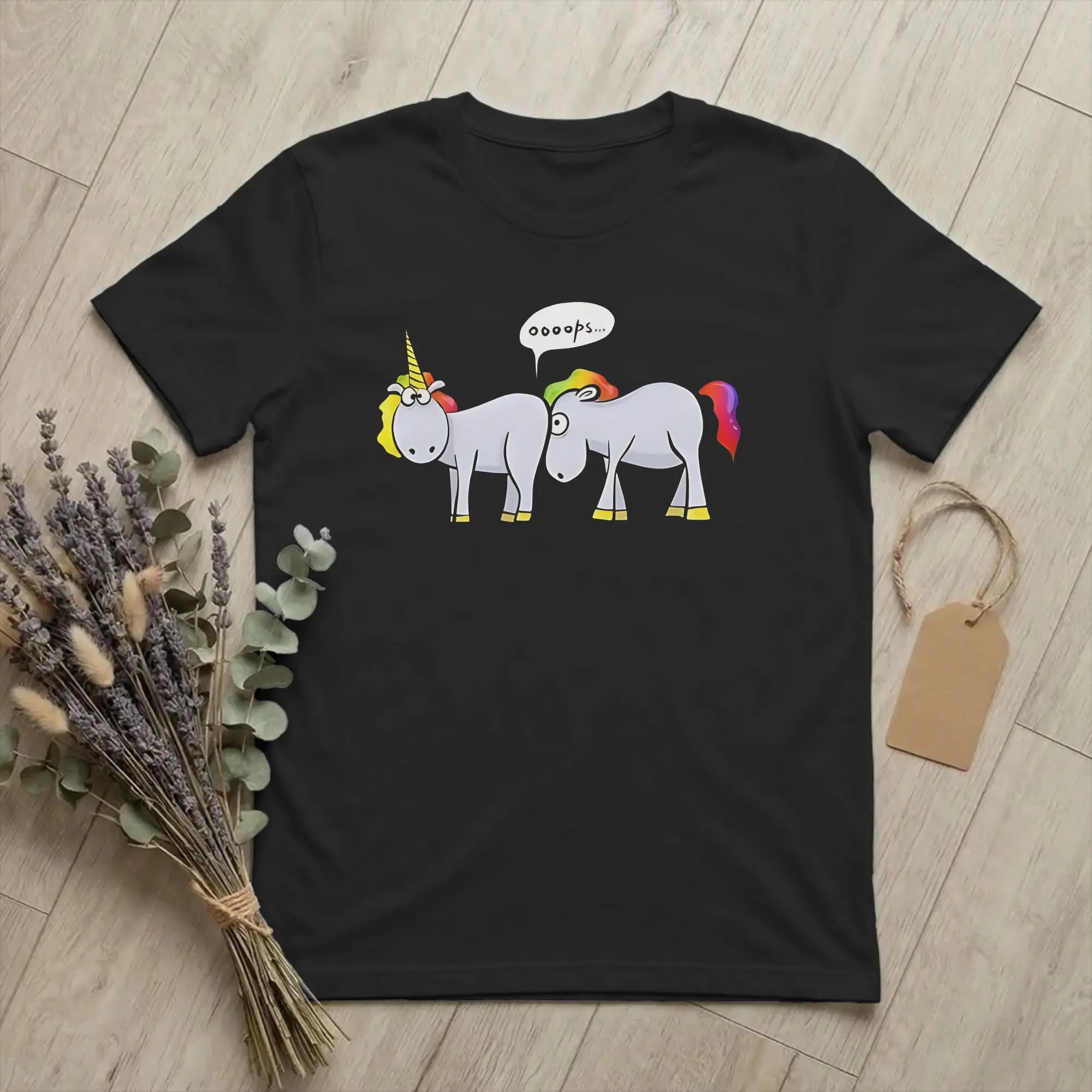 Oooops Funny Unicorns Sarcastic Fantasy T-Shirt Men Cartoon Humor Novelty Cotton Tee Shirt Round Collar T Shirts Adult Clothes