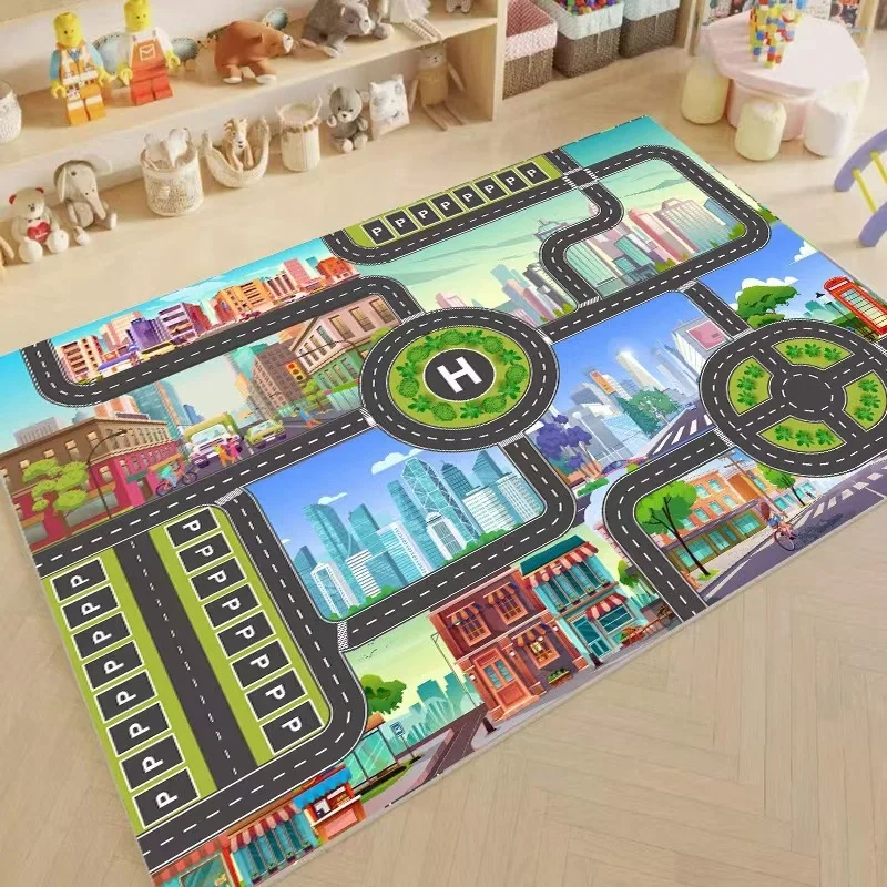 Car Play Mat for Boys and Girls Highway City Traffic-Themed Rugs for Kids Toy Cars Kids Rugs for Playroom Non-Slip Kids Play Rug