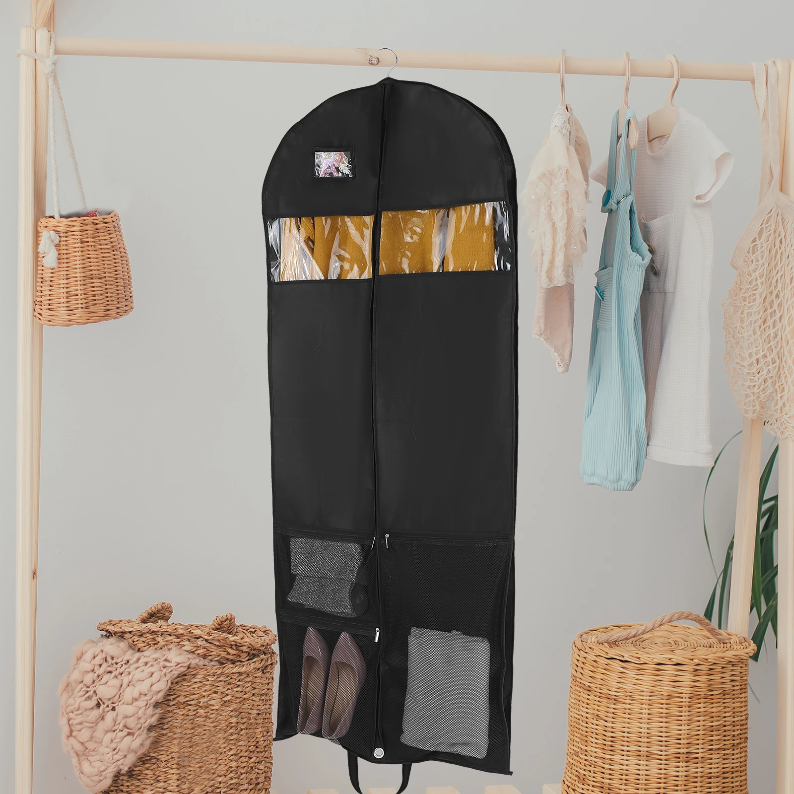 

1pcs Dust Cover For Clothing Non-Woven Foldable Garment Bag With Transparent Window Travel Suit Dress Storage Organizer