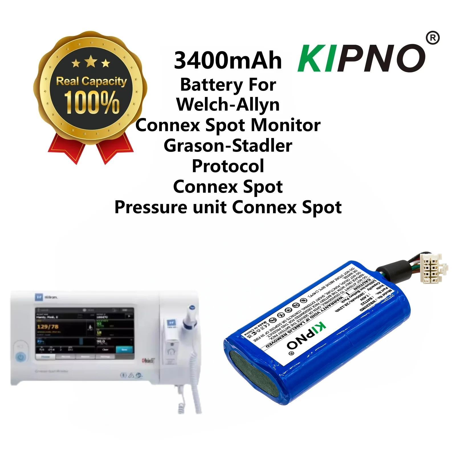 KIPNO 3800mAh Medical Battery 901000 BATT22 OM11878  for Welch-Allyn Pressure unit Connex Spot Monitor  Grason-Stadler Protocol