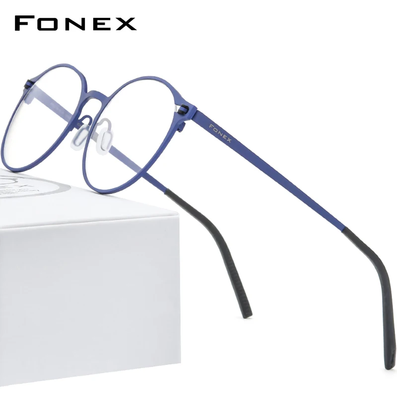 FONEX Pure Titanium Glasses Frame Women Retro Round Eyeglasses 2020 New Men Antiskid Screwless Eyewear 8530