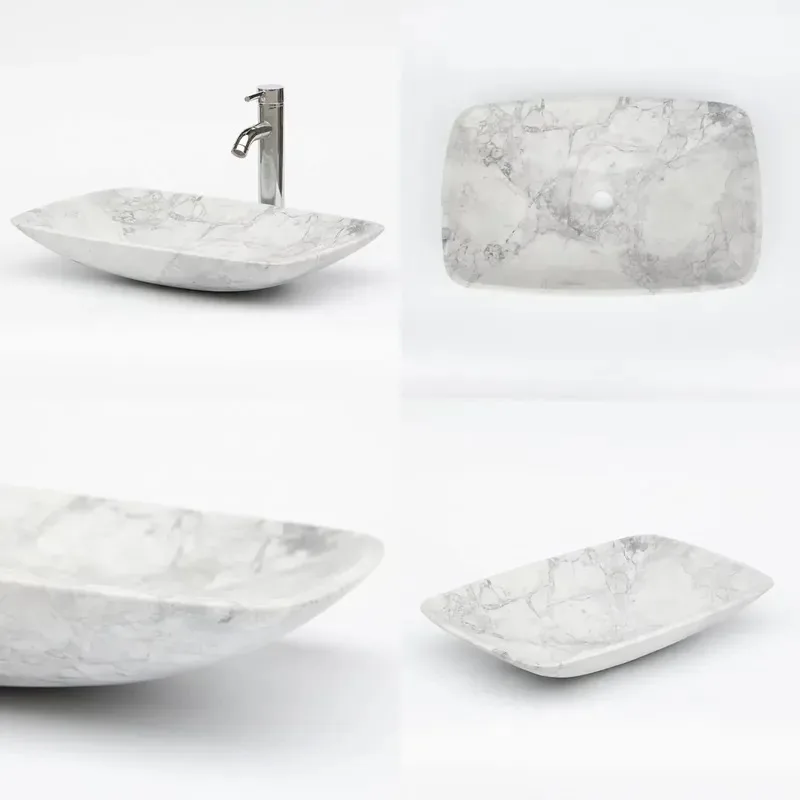 Modern Grey Marble Wash Basin Small Corner Bathroom Surface Stone Counter with Drain for Apartment