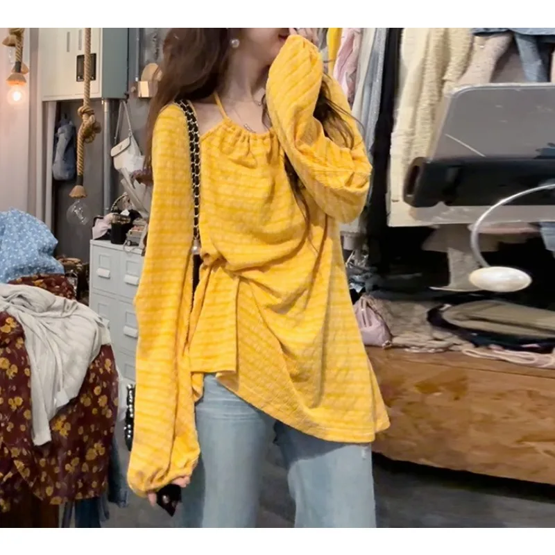 

Niche Texture Neck Long-sleeved Shirt 2026 Spring and Autumn High-end Feeling Foreign Style Age-reducing Bubble Sleeve Top Women