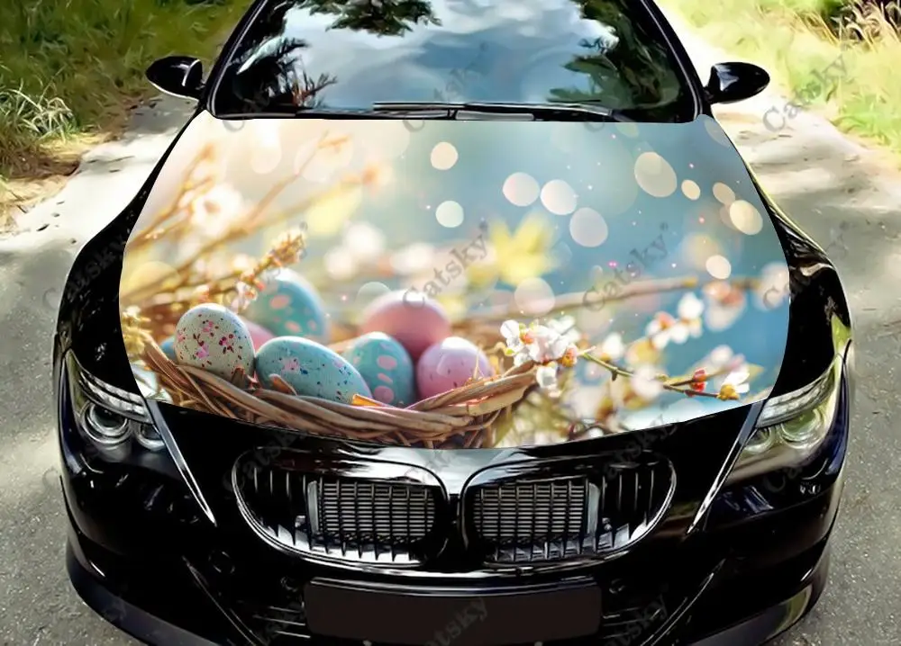 Happy Easter Car Hood Vinyl Stickers Wrap Vinyl Film Engine Cover Decals Sticker Universal Car Hood Protective Film