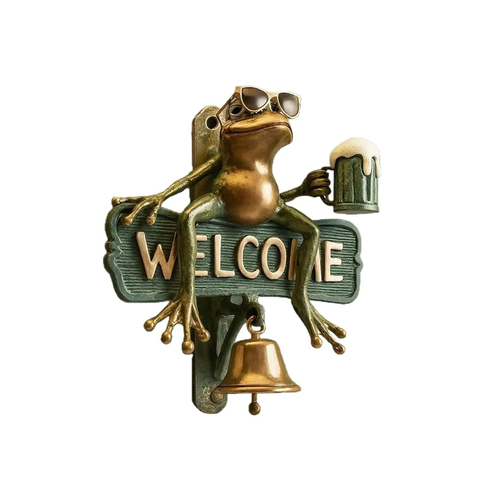 New Chill Frog Welcome Doorbell Frog Resin Decorated Doorbell with Sunglasses and Beer