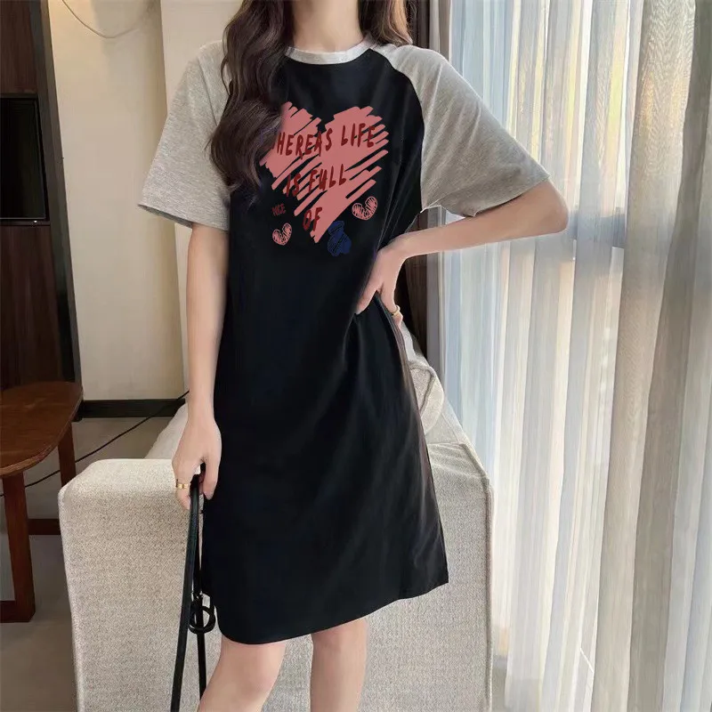 

Летнее свободное мультяшное трендовое удобное и повседневное платье с круглым вырезом и принтом в форме сердца для беременных женщин