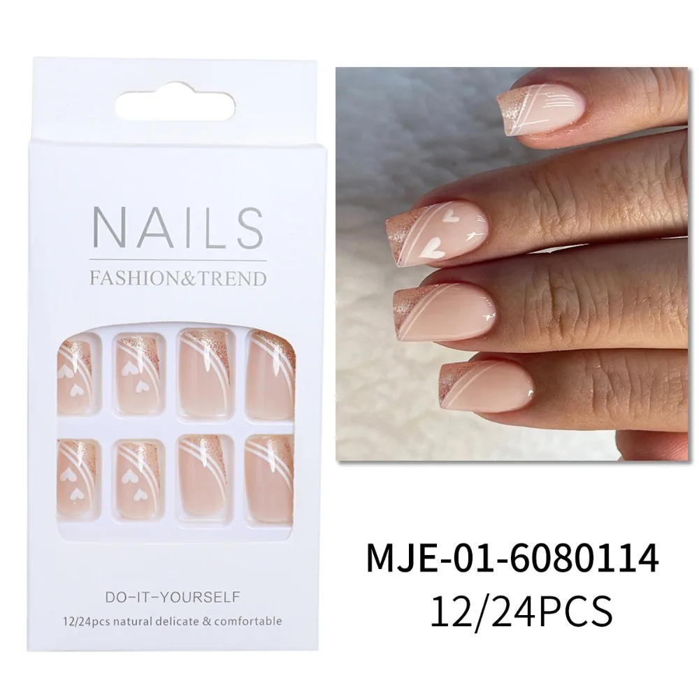 Fashion Wearable Manicure French Fake Nails Square Head Full Cover Press on Nails Nail Tips Women