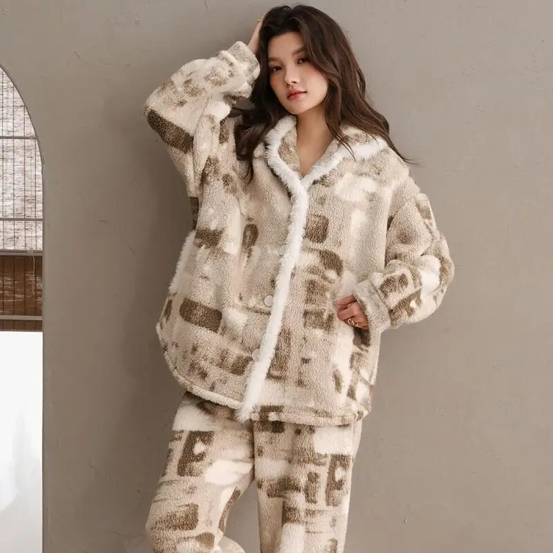 

New Women's Pajama Set Sleepwear Set High Weight Warm Suit Girl Winter Homewear Sets Pyjamas Cotton Christmas Nightwear