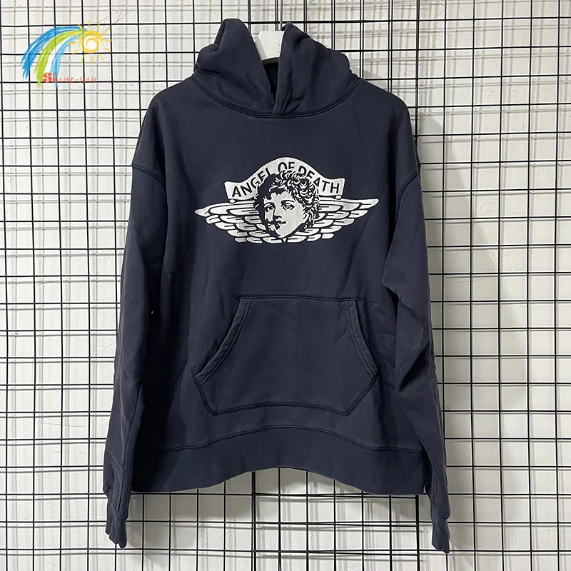 Vintage Washed Navy Blue Classic Crack Pattern Logo Print Saint Hoodie Men Women Best Quality Cotton Oversized Pullover With Tag