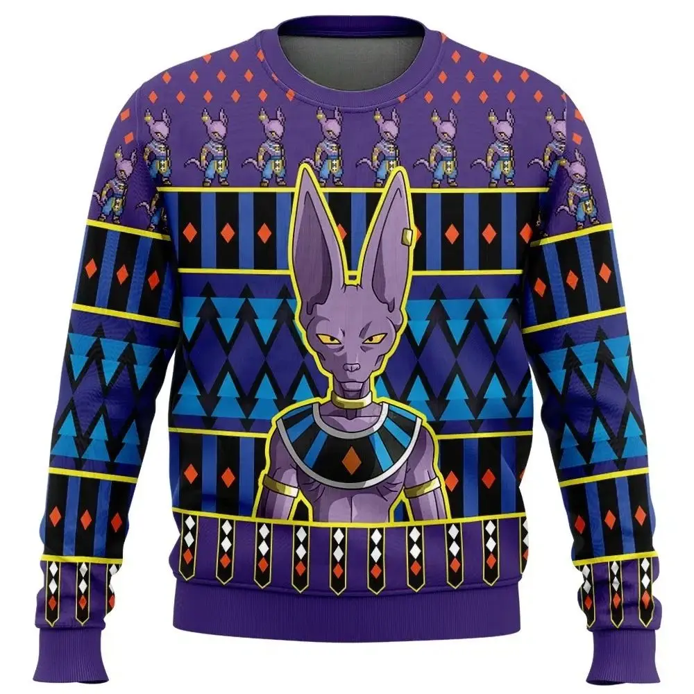 Autumn Winter Dragon Ball Beerus God of Destruction Cosplay Pullover Hoodie, 3D Print Retro Oversized Top for Unisex Kids