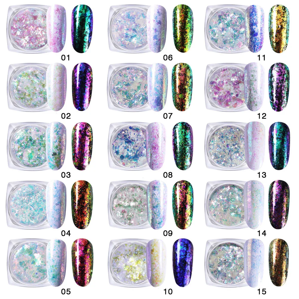 12colors Chameleon Irregular Flakes Nail Powder Holographic Aurora Mermaid Nail Sequins Iridescent Pigment Nail Art Decoration