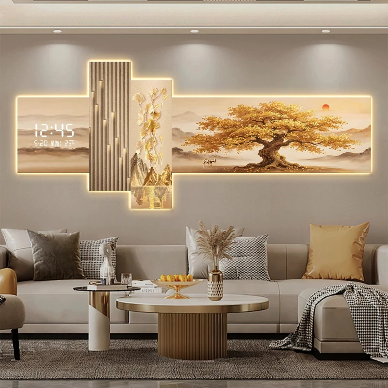 Money Tree LED Decorative Paintings Electronic Wall Clocks Plant Hanging Paintings Clock Wall Lamp Painting Home Decor Watch - view 5