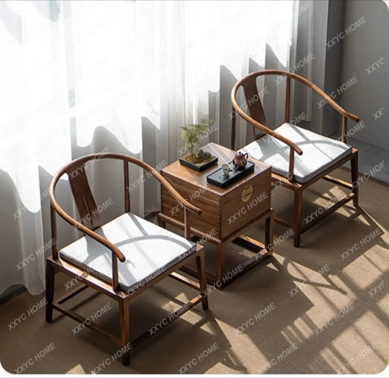 New Chinese solid wood armchair, black walnut simple Zen Taishi chair three-piece master chair