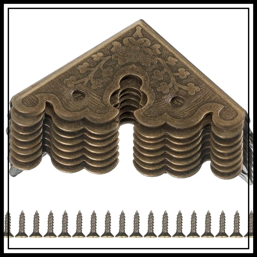 

8 Pcs Bronze Decorative Table Corner Protectors, Vintage Furniture Covers Triangle Antique Metal with Screws for Jewelry Box