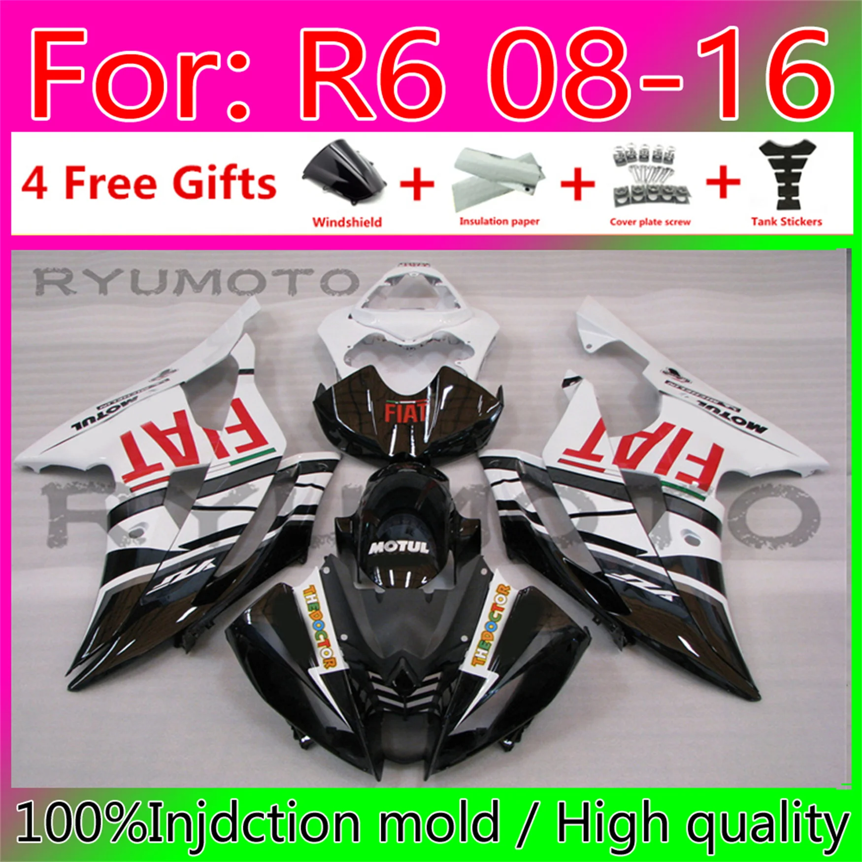 

Motorcycle Injection Fairing Kits For Yamaha YZF R6 2008 2009 10 2011 12 13 15 16 Fairings Bodywork YFZ-R6 08 09 11 white black