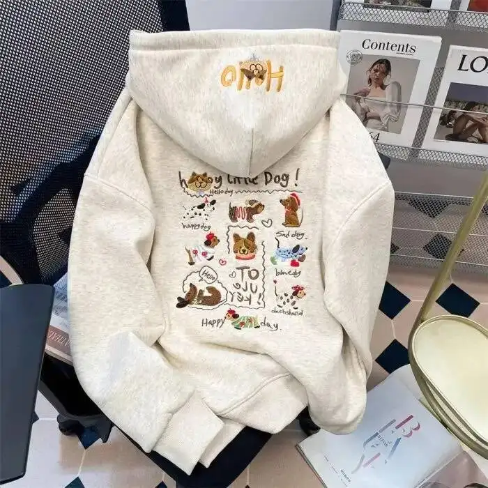 

Versatile Hooded Sweatshirt 2025 Autumn Winter Thickened Cotton Male Female American Sausage Dog Embroidery New Hot Sale