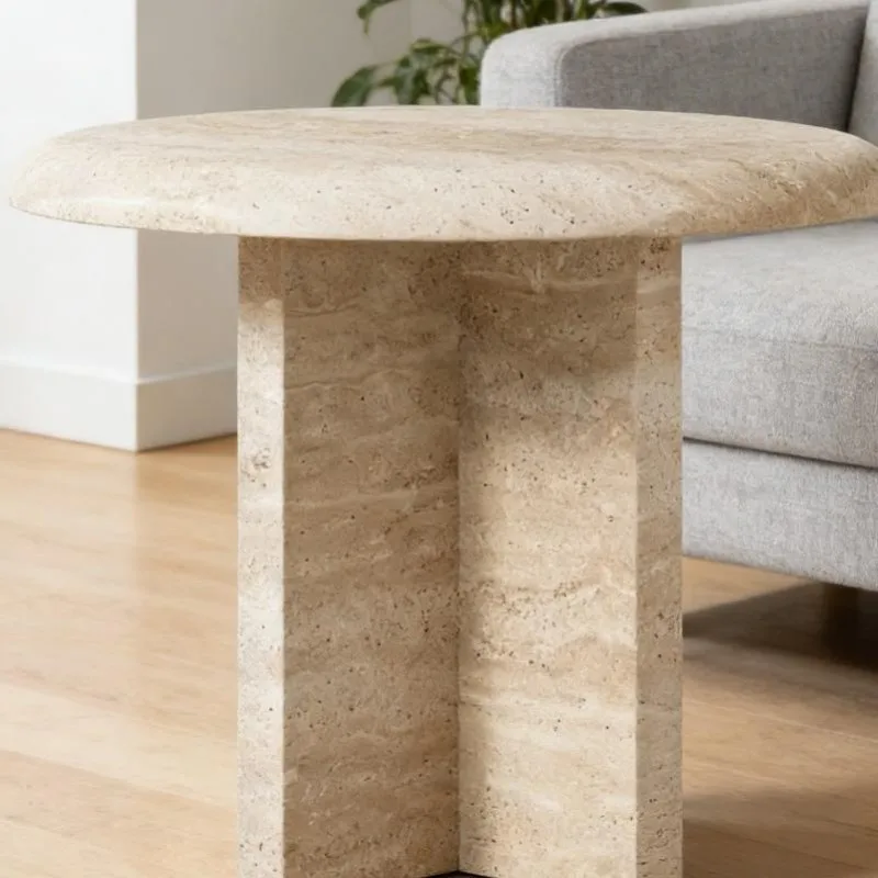 ✿p Natural Stone Side Table for Poolside Anti Slip Textured Finish Travertine Coffee Table Living Room