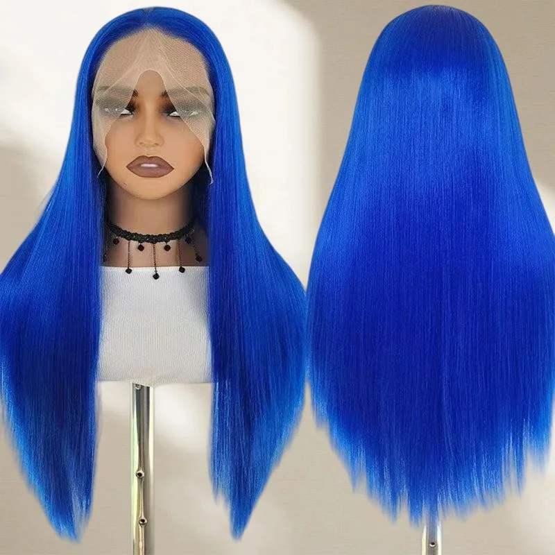 

26 Inch Blue Straight Synthetic Lace Front Wig for Women, Long Straight Heat Resistant Hair Wig for Daily Party Cosplay