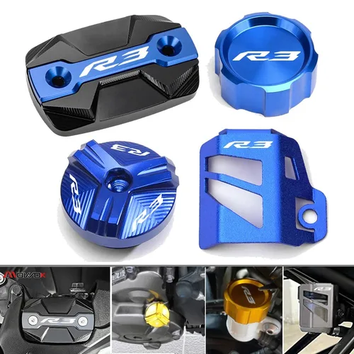 Para Yamaha R3 YZF-R3 YZFR3 2015-2025 tapa de depósito de líquido de frenos delantero y trasero de motocicleta cubierta de cilindro protector tapa de llenado de aceite R3