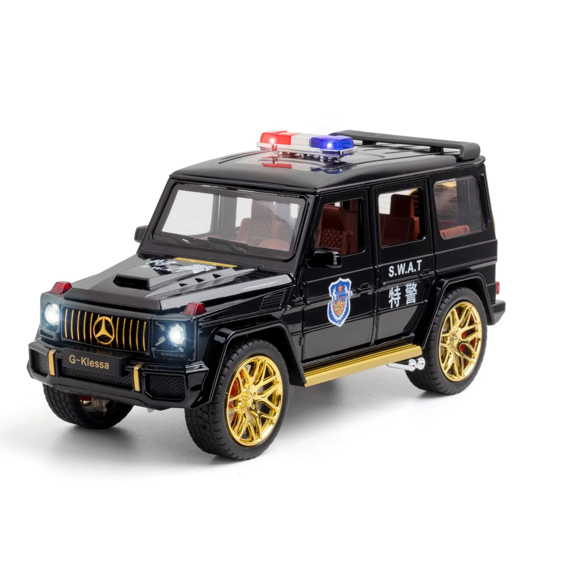 1:24 Mercedes G63 voiture de police haute Simulation moulé sous pression en alliage de métal modèle de voiture retirer son lumière voiture enfants cadeau Collection