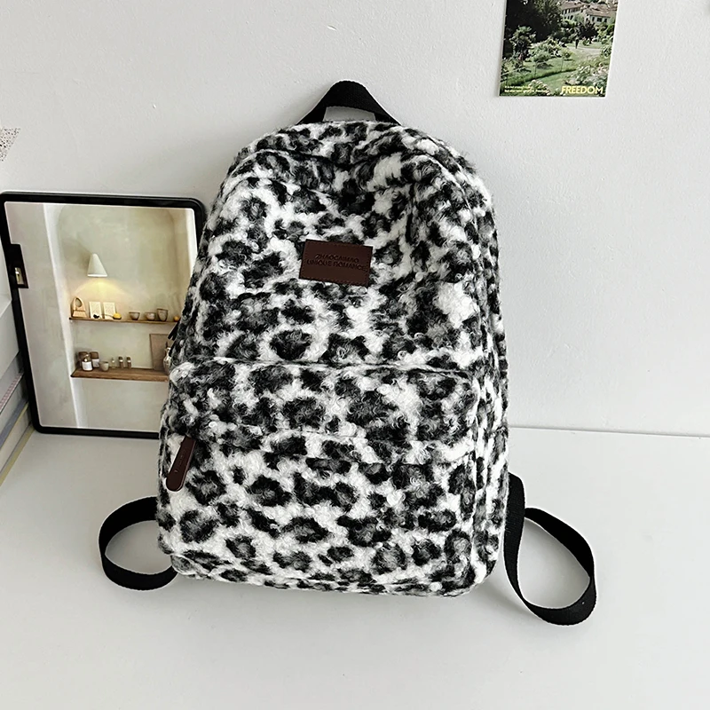 American Retro Leopard Print Bag 2024 Autumn and Winter New Fashion Casual Backpack Large Capacity Short Distance Travel Bag