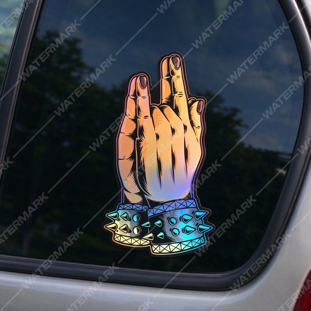 1PCS Praying metal hand Car Sticker, Funny Heavy Metal Punk Orange Car Decal, Suitable for Car, Motorcycle Decor