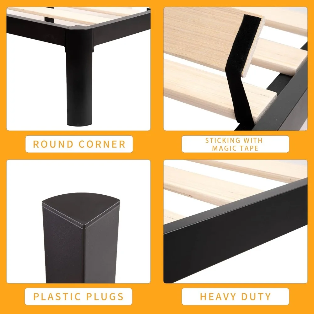 إطار سرير بمنصة معدنية 18 بحجم كوين من MAF مع أرجل مستديرة مضادة للتصادمات، أسود، سعة 3500 رطل، شديدة التحمل مع شريحة خشبية