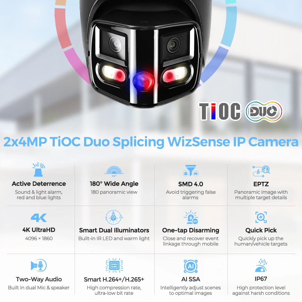 Dahua Black DH-IPC-PDW3849-A180-AS-PV 8MP TiOC Duo Splicing Fixed-focal Eyeball WizSense Network Camera