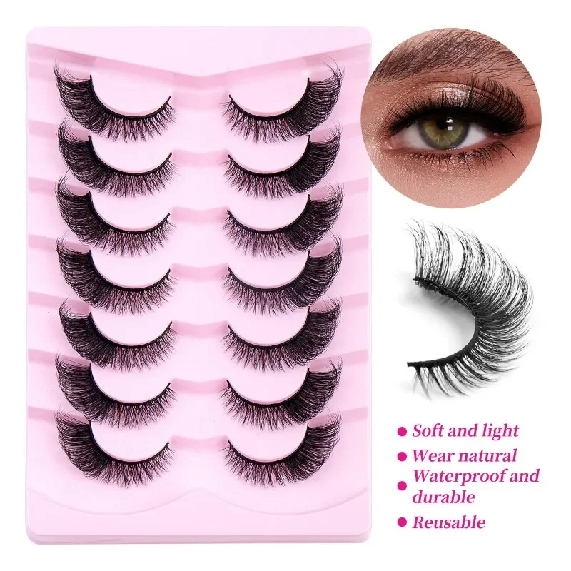 Pack of Fluffy Strip False Lashes, Faux Mink, Cat Eye Lashes, Natural Look, Wispy Lashes, False Eyelashes, 7 Pairs