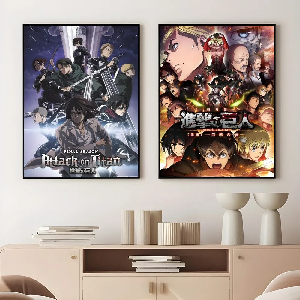 W-Wanted A-Attack On T-Titan Poster Sticky Wall Art Printing Waterproof Home Living Bed Room Bar Aesthetic Decor