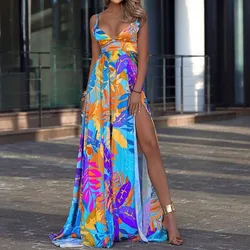 Beach Spagehetti Strap Maxi Dress Women 2024 Summer Boho Sexy Sleeveless Floral Print Bodycon Long Dresses For Woman Elegant