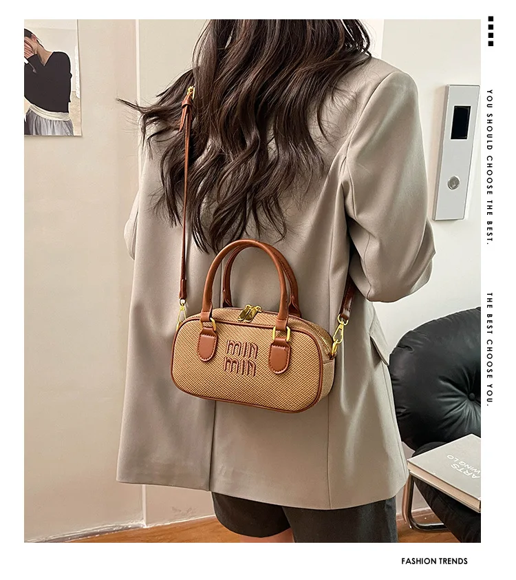 

"2025 Spring Bowling Bag, Women's Color Block Shoulder Purse, Fashion Letters Crossbody Bag for Commuter & Boston Style"