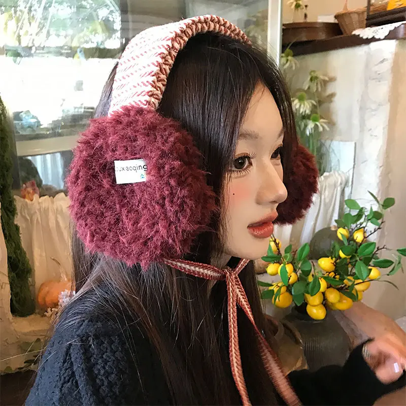 حزمة أذن بحزام أذن للحماية من البرد للخريف والشتاء - أغطية أذن كورية منقوشة من القطيفة للنساء - غطاء أذن مضاد للتجميد