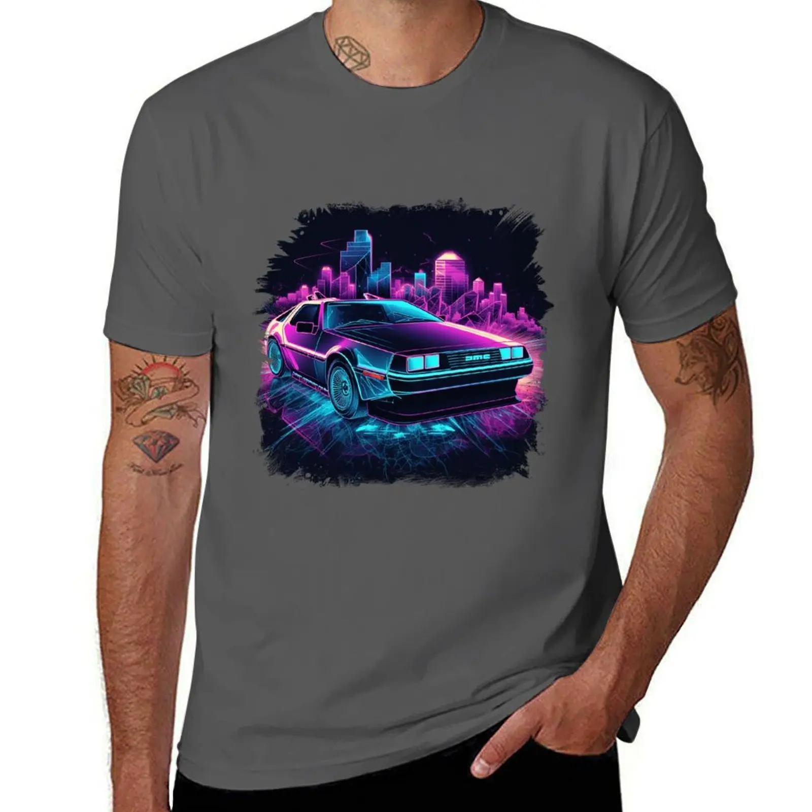 

Neon Time Machine - Delorean T-Shirt anime t shirts oversize t shirt man casual T-Shirt
