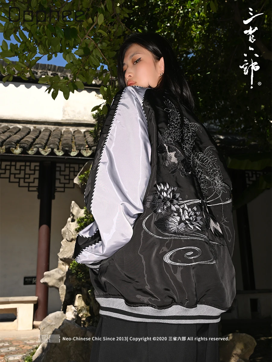 High Street Trendy Baseball Jackets Autumn New Vintage Heavy Embroidery Floral Patchwork Loose Casual Jacket Men Clothing