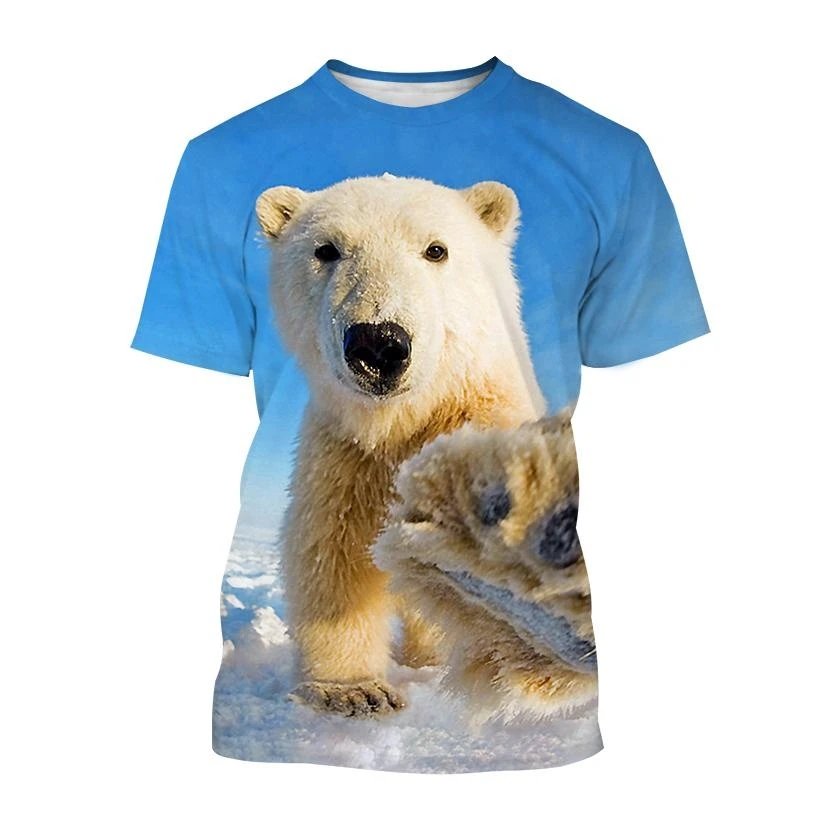 

Футболки с 3D принтом животных полярного медведя, летние мужские и женские футболки с круглым вырезом и короткими рукавами, большие мужские футболки в стиле Харадзюку, мужская одежда