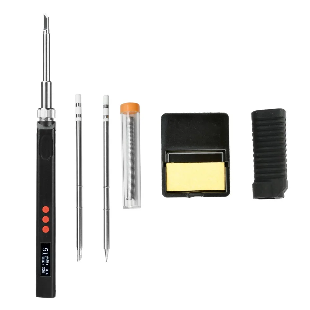 

T12 OLED Soldering Iron with Type-C/DC5521 Port Support PD/QC Fast Charging Ceramic Heater 180-450℃ Adjustable Soldering Iron